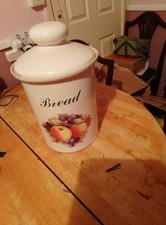 Lovely Large Vintage Melba Ceramic Bread Crock Pot Peaches & Cream Design