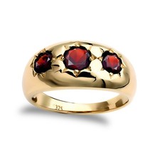 Mens 9ct Gold Jewelco London Garnet Star Set 3 Stone Trilogy Gypsy Ring