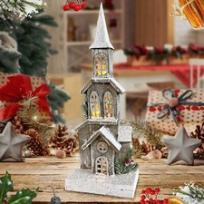 Christmas Home Decoration Snow Rustic Wooden Log Cabin Wood House Warm White LED