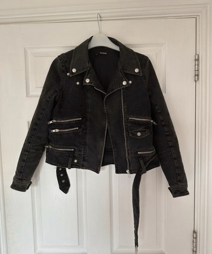 Women denim biker jacket - denim,