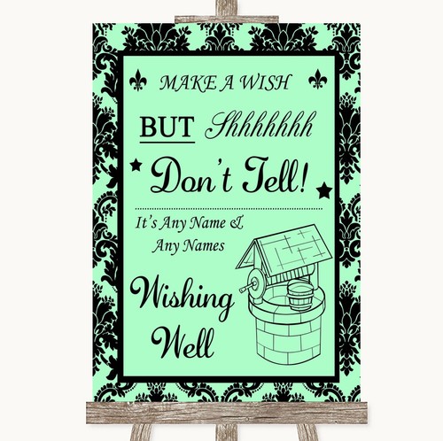 Mint green damask wishing well - green,