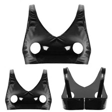 Black PVC Cupless Bra Crop Top