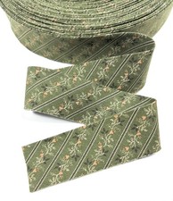 Quilt Binding Green Stripe Floral 1.25" Wide Bias Single Center Fold 6 Yds