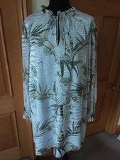 Ted Baker Tunic Dress White Green Leaf Design Size 4 14
