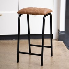 TAN BAR STOOL FAUX LEATHER 66CM STOOL BLACK METAL LAB STOOL BREAKFAST BAR STOOL