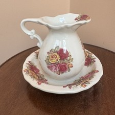 Vintage Heron Cross Pottery Stoke-on-Trent Small Wash Jug and Bowl Ornate Roses