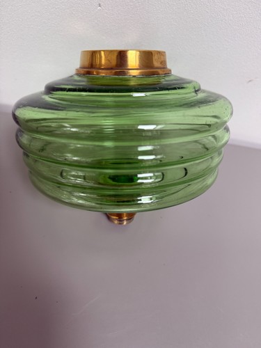 Antique green ribbed glass oil - green,