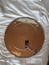 Vtg Art Deco 1930s Peach Round Bevelled Wall Mirror Pink Antique 1920s Decor