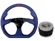 Blue Aftermarket 350mm D1 Steering Wheel + Quick Release boss for RENAULT