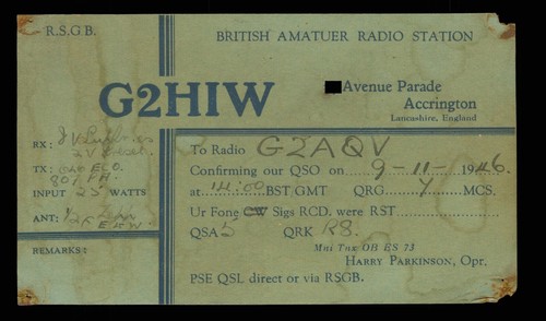 Qsl card radio g2hiw - g2hiw, 1946