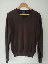 Hackett London Men's DK Brown Silk Cotton Cashmere V Neck Jumper Size M