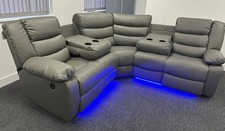 Roma Electric Corner Recliner Sofa Grey + Cup Holders &  LED/USB ports