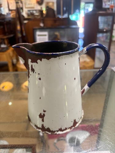 Vintage enamel white - enamel, blue