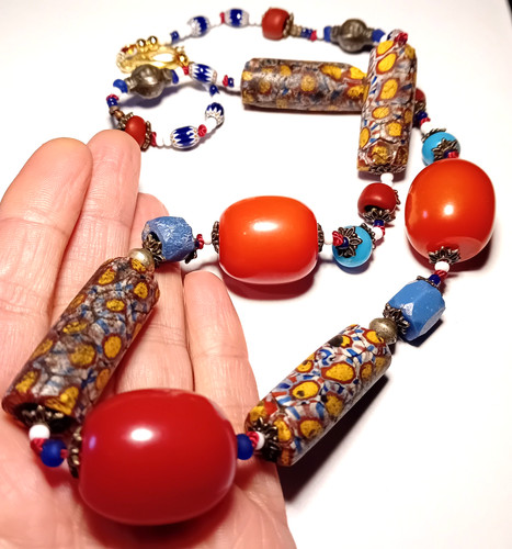 Antique trade bead necklace - bead,