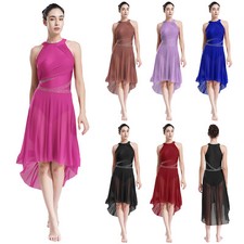 Women Lyrical Dance Costume Halter Sleeveless Sparkly Modern Contemporary Dress