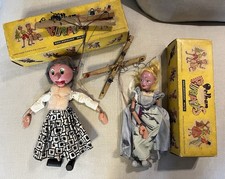 1950s 60s Vintage Pelham Puppets Old Lady And Cinderella In Original Boxes VGC