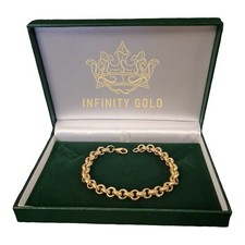 Mens 9ct Gold XP 8mm Lined Belcher Bracelet  9inch Patterned Belcher Heavy