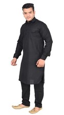 Men's Punjabi Style Shirt Collar Soft Cotton Kurta Pajama Bollywood Costume 1900
