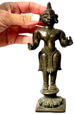 ANTIQUE BRONZE DEITY VISHNU SOUTH INDIAN LOST WAX CASTING CHOLA STYLE 19th c