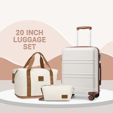 3PCS ABS+PC Suitcase Set Hard Shell Carry-On Hand Cabin Luggage With Travel Bags