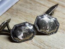 Antique Belais Cufflinks 14K White Gold Front Plated Talon Grip, Etched, 1920