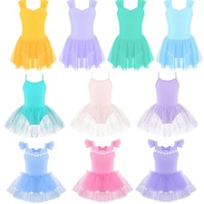UK Girls Ballet Tutu Dress Mesh Ruched Leotard Dress Ballerina Dancewear Costume