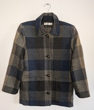 AVOCA Blazer Jacket Women's UK 10 Check Wool Ireland Blue Grey