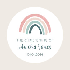 Personalised Round Christening / Baptism Stickers Labels Floral Outline 37mm