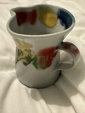 DARTINGTON POTTERY JANICE TCHALENKO PALE GREY BLUE RED & YELLOW POPPY JUG DEVON
