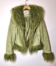 Urban Outfitters Afghan Jacket Size S P Britney Y2K Penny Lane Faux Pile Green