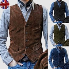 Men Sleeveless Jacket Vest Mens Winter British Corduroy Waistcoat V Neck Coat