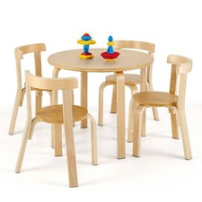 5-Piece Kids Table and Chair Set Children Wooden Activity Table 4 Curved Chairs