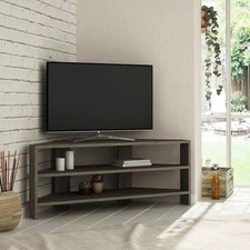 Thales Corner TV Stand – Modern Wide Wooden Unit with Shelves, Oak Finish