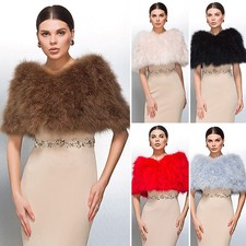 Women Christmas 8Color Genuine Ostrich Feather Fur Cape Solid T8 Stole Wrap
