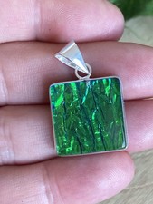 Square Dichroic Glass Bezel Pendant Sterling Silver 925 Plated