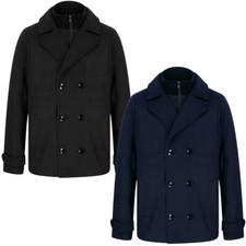Tokyo Laundry Mens Peacoat Faux Wool Reefer Coat Jacket Smart Formal Work Office