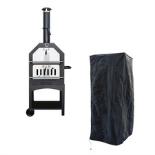 OUTDOOR PIZZA OVEN AND COVER STEEL BBQ SMOKER CHARCOAL WOOD BARBECUE PORTABLE