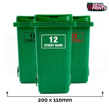 4 x WHEELIE BIN STICKER Recycling Box Stickers Custom House Name Number Road