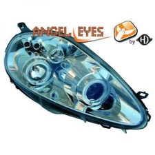 LHD Projector Headlights Pair Angel Eyes Clear Chrome For Fiat Grande Punto