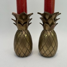 Pair Of Small Brass Pineapple Candle Sticks Holders Retro