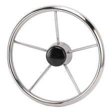 |13-1/2 5 Spoke Destroyer Style Stainless Steel Boat Steering Wheel Classic