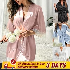 Women Sexy Satin Lace Bathrobe