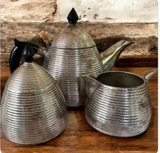 Vintage MCM Art Deco Silver Plated 'Beehive'  Style Tea Set kitchenette TH2