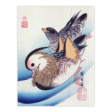 Two Mandarin Ducks in a Lake Vintage Framed Wall Art Print Hiroshige