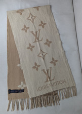 Louis Vuitton Reykjavik Fringed Scarf 100% Cashmere Beige & Cream Made in Italy