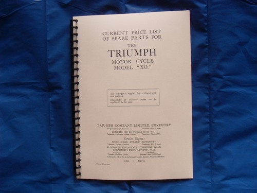 Triumph model parts book - model,