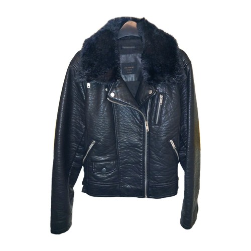 Zara black faux leather biker - zara,