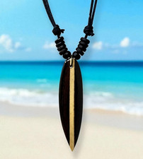 Handmade Wooden Surfboard Necklace Brown Pendant Adjustable Cord Surfer Beach