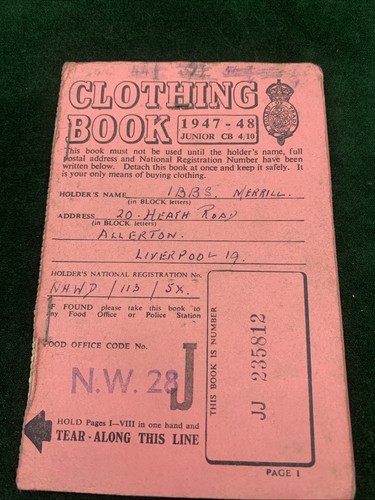 Clothing ration book 1947 1948 - clothing, 1947-1948