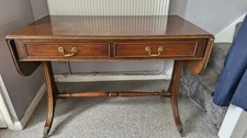 Antique Sofa Table With brass fittings , 2 Drawers and drop leaf sides